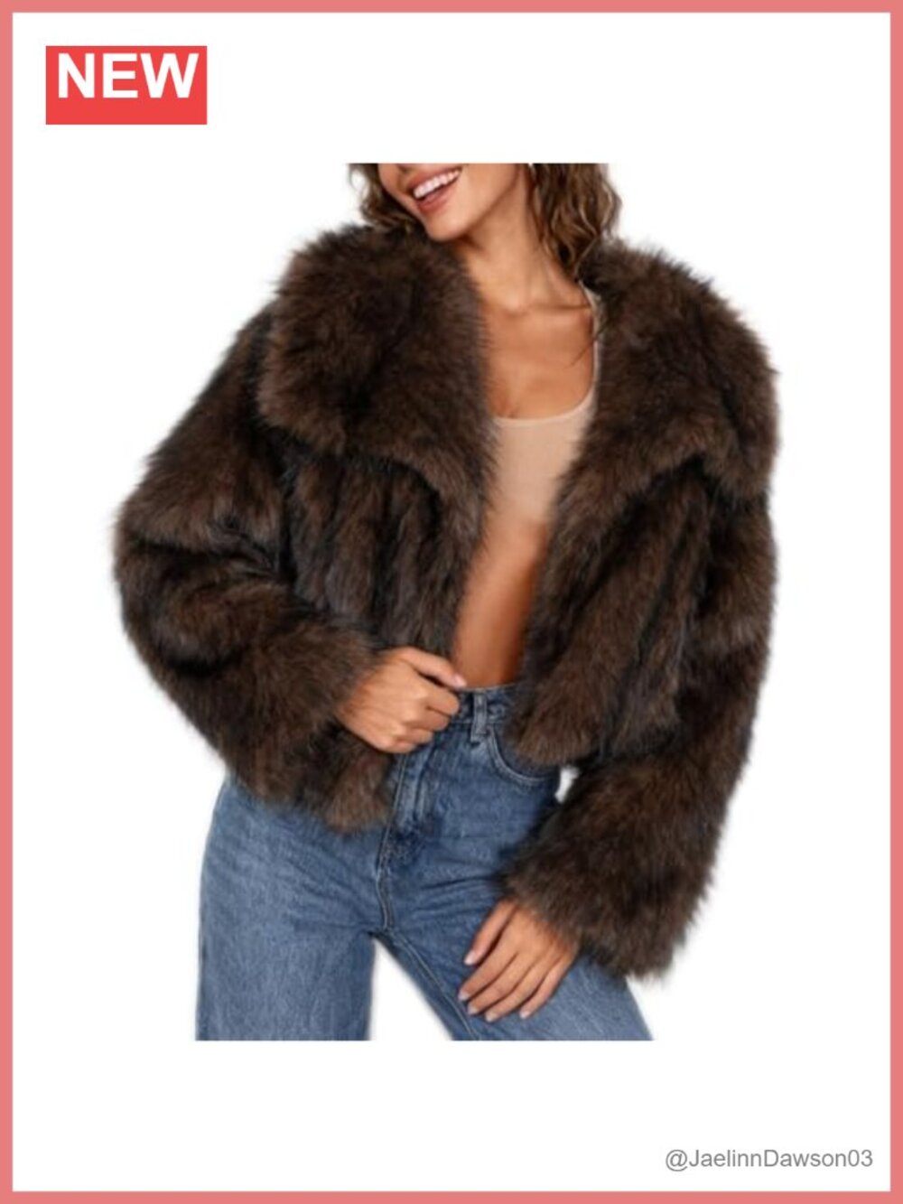 Faux Fur Cropped Jacket Wide Lapel Fluffy Winter Coat